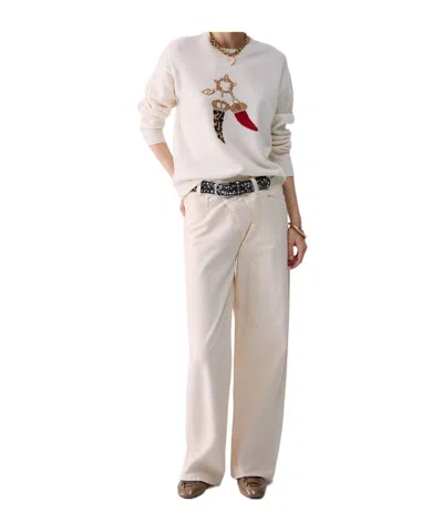 Liu •jo Jacquard Wool Sweater With Charm In White