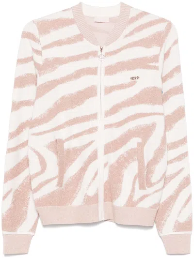 Liu •jo Jacquard Zip Cardigan In White