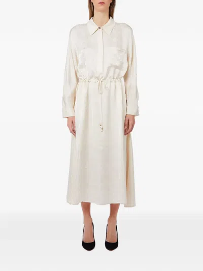 Liu •jo Jacquard-woven Drawstring Midi Dress In Neutral