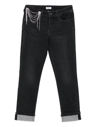Liu •jo Rhinestone-embellished Straight-leg Jeans In Black
