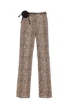 Liu •jo Trousers Animal Print Roses Detail In Gold