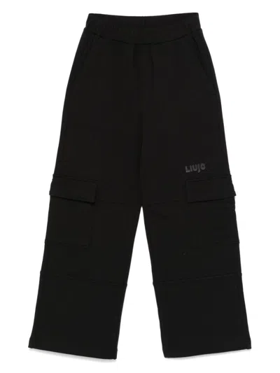 Liu •jo Kids' Jersey-texture Cargo Pants In Black