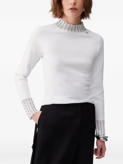 Liu •jo Jewel-embellished Cut-out Sweater In White