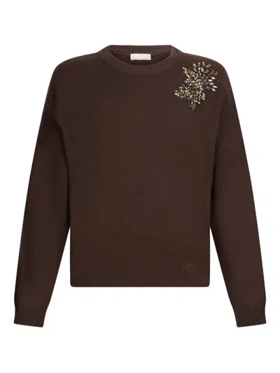 Liu •jo Jewel-embellished Jumper In Brown