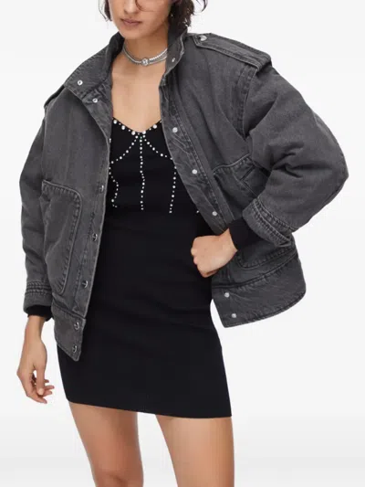 Liu •jo Jewel-embroidered Denim Jacket In Gray