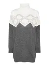 Liu •jo Liu Jo Grey And White Turtleneck Sweater With Rhinestones In White