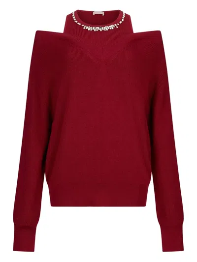 Liu •jo Jumper With Bejewelled Embroidery In Red