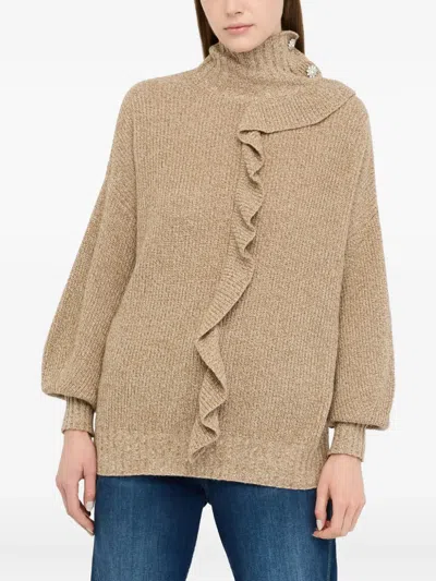 Liu •jo Jumper With Maxi-ruffles In Brown