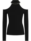 Liu •jo Liu Jo Ribbed Black Sweater With Cold Shoulder Cutouts In Black