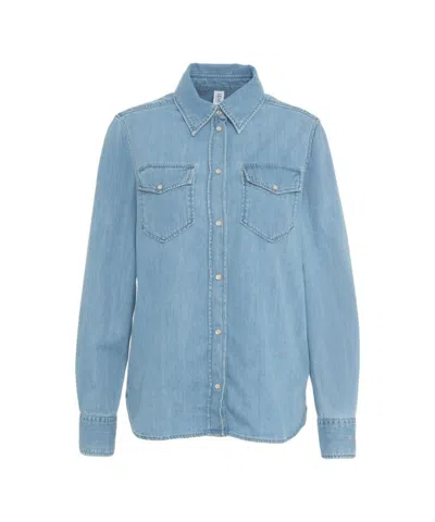 Liu •jo Liu Jo Kent Collar Denim Shirt With Rhinestone Applications In Blue