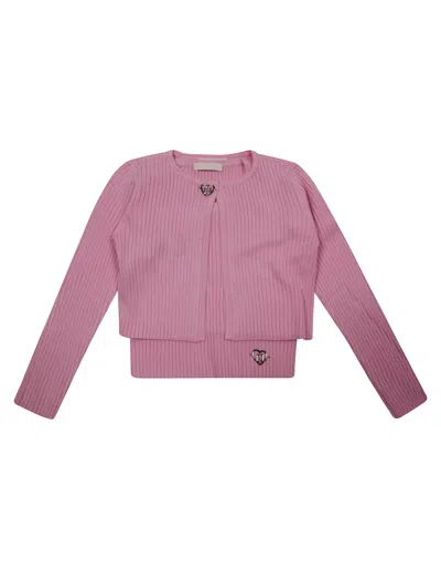 Liu •jo Liu Jo Kids Mini Complete Twin Set In Sweater In Fuxia