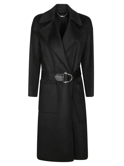 LIU •JO KNEE-LENGTH COAT WITH CLASSIC LAPEL AND DISTINCTIVE BUCKLE DETAIL