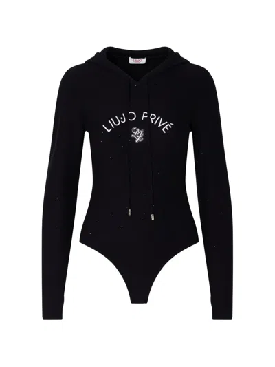 Liu •jo Knit Bodysuit With Hood In Black