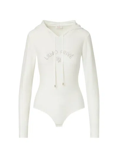 Liu •jo Knit Bodysuit With Hood In White