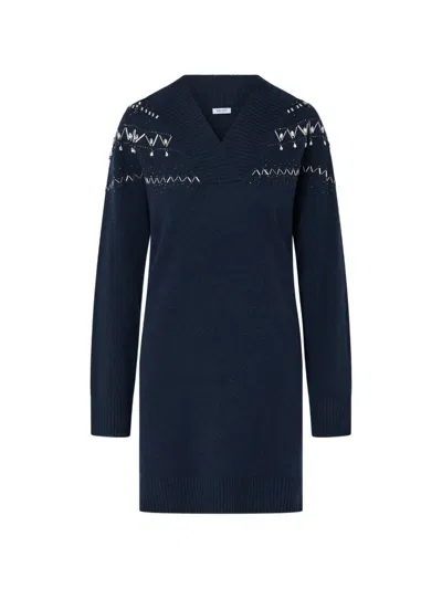 Liu •jo Knit Dress With Jewel Embroidery In Blue