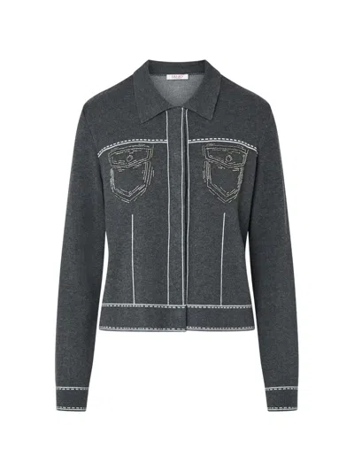 Liu •jo Knit Jacket With Beads In Blue