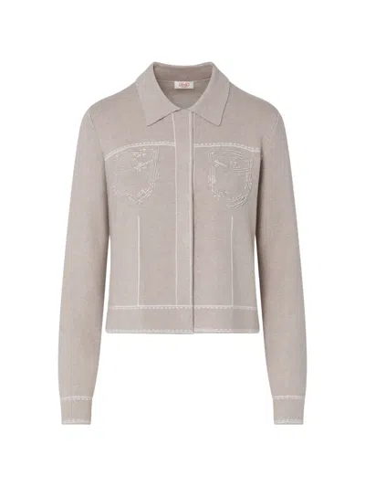 Liu •jo Knit Jacket With Beads In Neutral