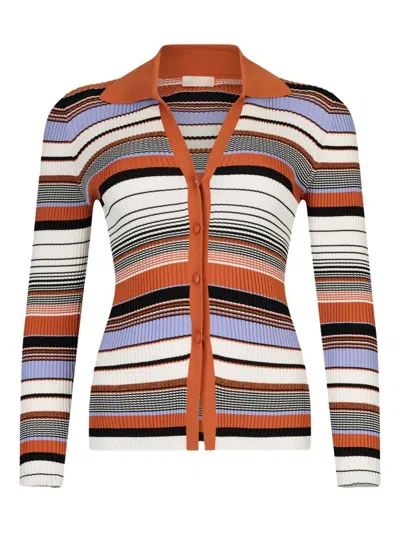 Liu •jo Knit Polo Cardiganwith Multicolor Stripes In Multicolour