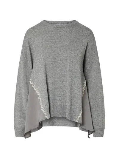 Liu •jo Knit Sweater With Inserts In Satin In Gray