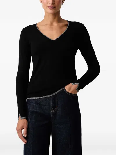 Liu •jo Knit Sweater With V-neck In Black