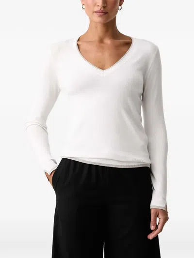 Liu •jo Knit Sweater With V-neck In White