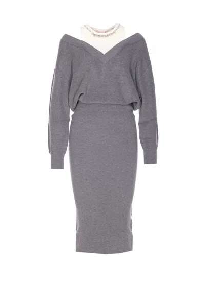 Liu •jo V-neck Knitted Dress In Gray