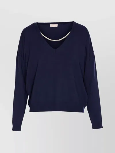 LIU •JO KNITWEAR WITH PEARL DETAIL AND V-NECKLINE