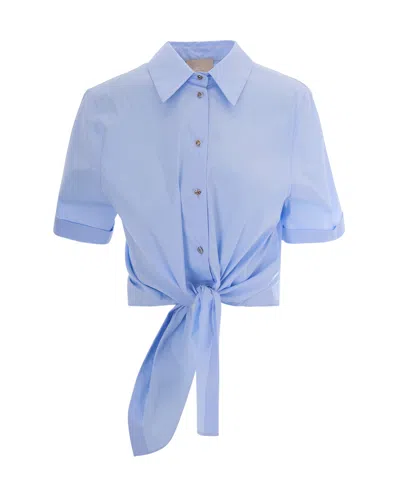 Liu •jo Liu Jo Knot-front Cotton Poplin Shirt In Blue