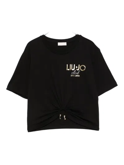 Liu •jo Knotted Cotton T-shirt In Black