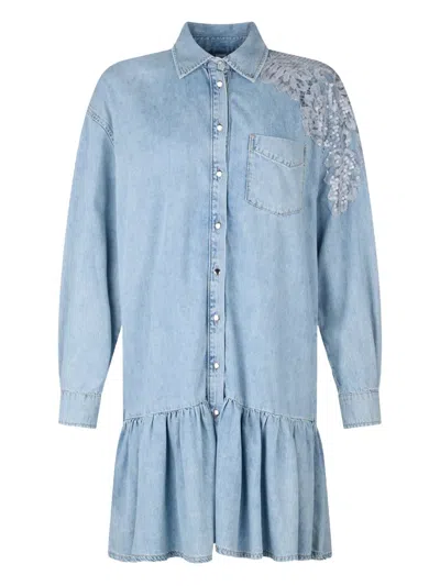 Liu •jo Denim Dress With Lace In Blue