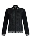 Liu •jo Lace-effect High-neck Cardigan In Black