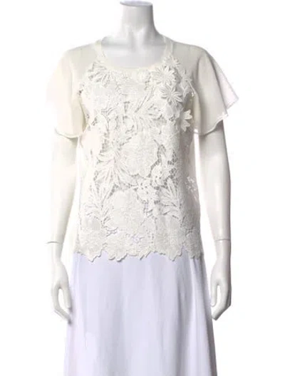 Pre-owned Liu •jo Lace Floral Print Top In White