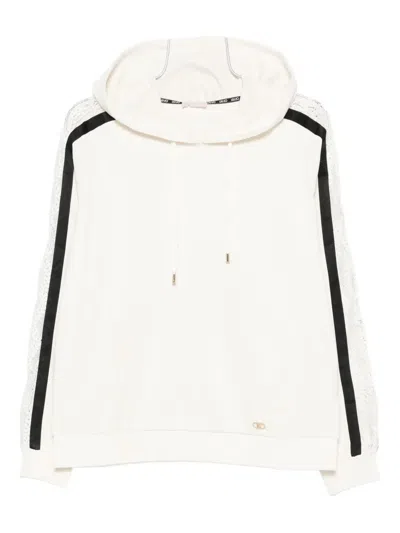 Liu •jo Lace-insert Hoodie In White