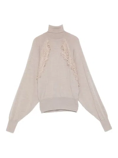 Liu •jo Lace-insert Turtleneck In Neutral