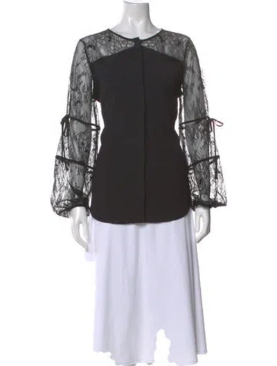 Pre-owned Liu •jo Lace Pattern Crew Neck Blouse In Black
