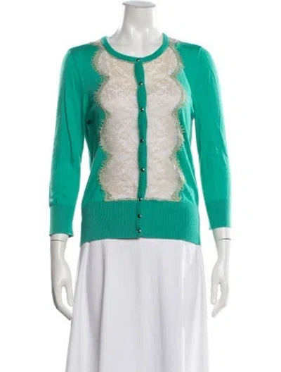 Pre-owned Liu •jo Lace Pattern Crew Neck Sweater In Green