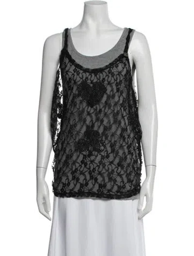 Pre-owned Liu •jo Lace Pattern Scoop Neck Top In Black