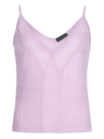 Liu •jo Lace Stitch V-neck Top In Pink