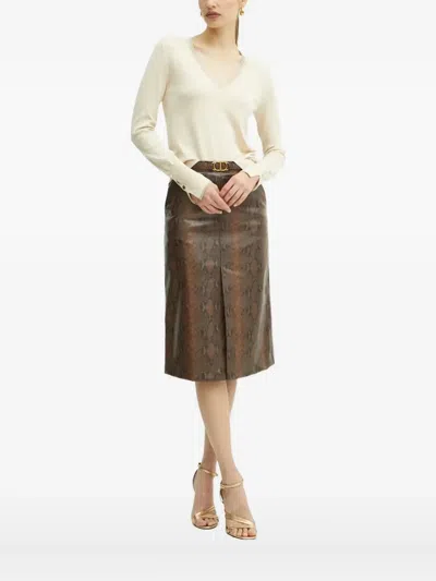 Liu •jo Lace-trimmed V-neck Jumper In Metallic