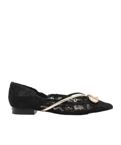 Liu •jo Lace-embellished Pointed-toe Flats In Black