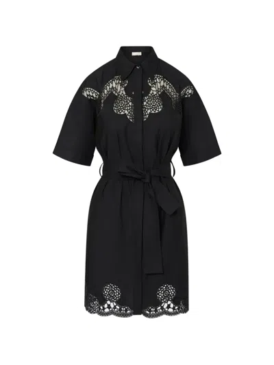 Liu •jo Lace-insert Belted Mini Dress In Black