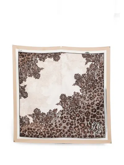 Liu •jo Lace-print Leopard-print Scarf In Multi