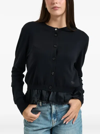 Liu •jo Lace-trim Ruffled Cardigan In Blue
