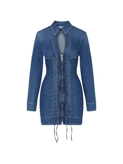 Liu •jo Lace-up Denim Mini Dress In Blue