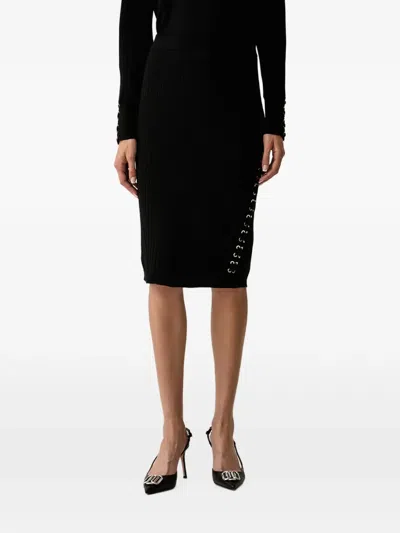 Liu •jo Lace-up Ribbed Midi Skirt In Black