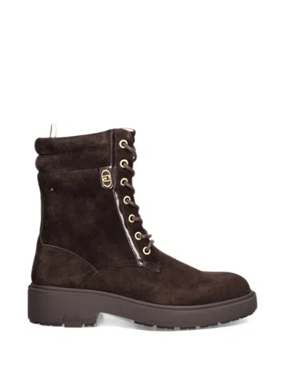 Liu •jo Lace-up Suede Boots In Brown