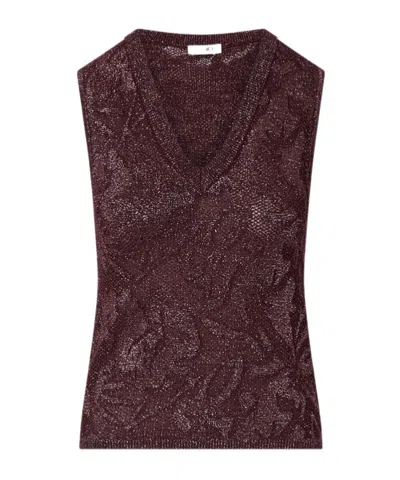 Liu •jo Floral-jacquard Metallic Top In Burgundy