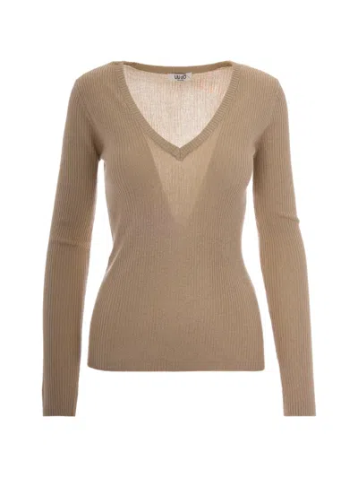 Liu •jo Maglia Costine Lamè Platino Lux In Brown