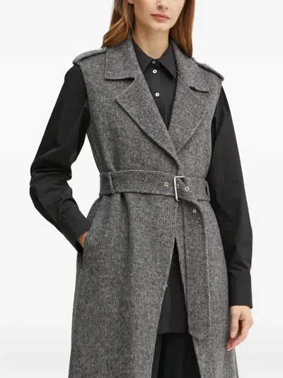 Liu •jo Lapel-collar Belted Waistcoat In Gray