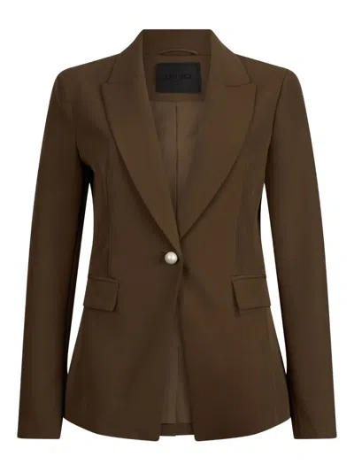Liu •jo Lapel Pearl-button Blazer In Brown